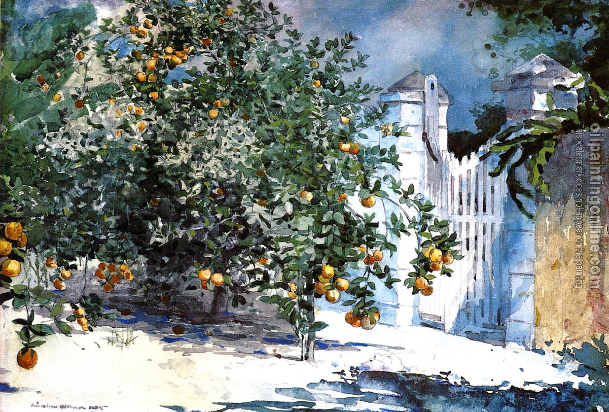 Homer, Winslow - Orange Tree Nassau aka Orange Trees and Gate
